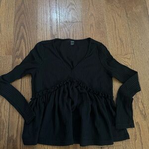SHEIN Black Ruffled Long Sleeve Top